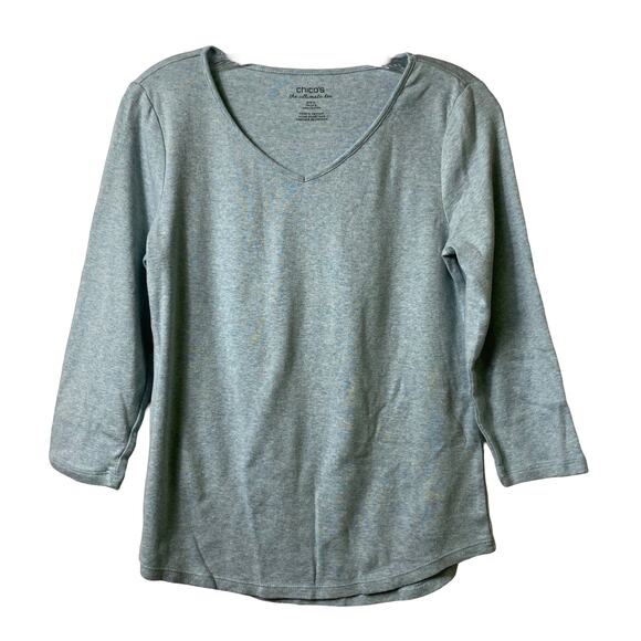 2/$15 Chico's Long Sleeve Blue Marled V Neck T Shirt Sz‎ 0 / S (2480) - Picture 1 of 3
